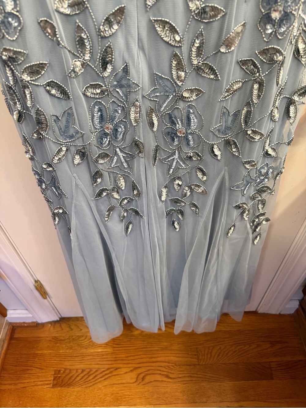 Embellished Beaded Light Blue Gray Floral Evening Dress 22W 3X - Picture 3 of 7